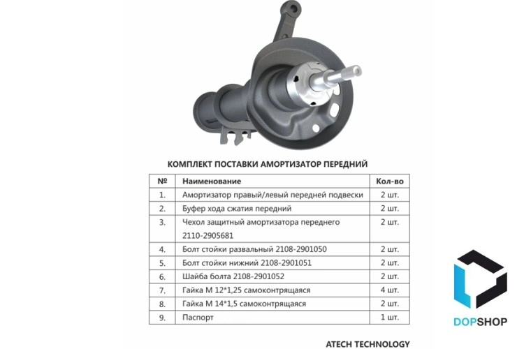 Передние стойки амортизатора Лада Гранта, Калина, Датсун, ATECH LTD-Сomfort (к-т с пыльниками и отбойниками)