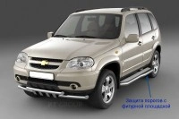 Защита порогов Лада Нива, Шевроле Нива (НПС) с фигурной площадкой, ПТ Групп