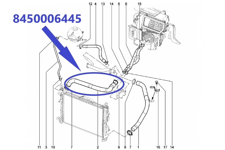 Патрубок радиатора верхний Лада Веста, аналог 8450006445, Rosteco