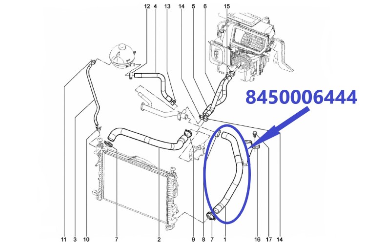 Патрубок радиатора нижний Лада Веста 1.6, аналог 8450006444 Rosteco