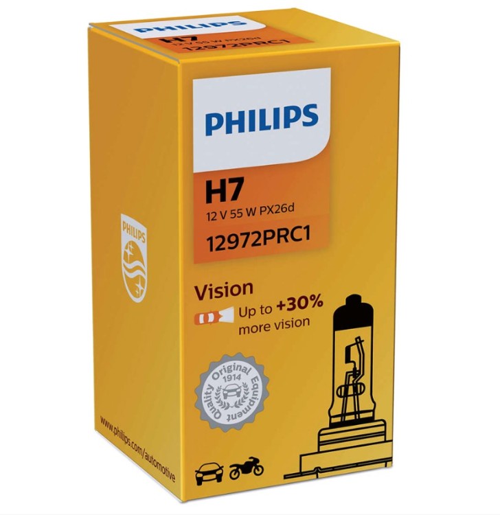 Лампа H7 ближнего света Philips Vision +30% для Лада Веста, Х Рей, Рено Дастер, Логан2